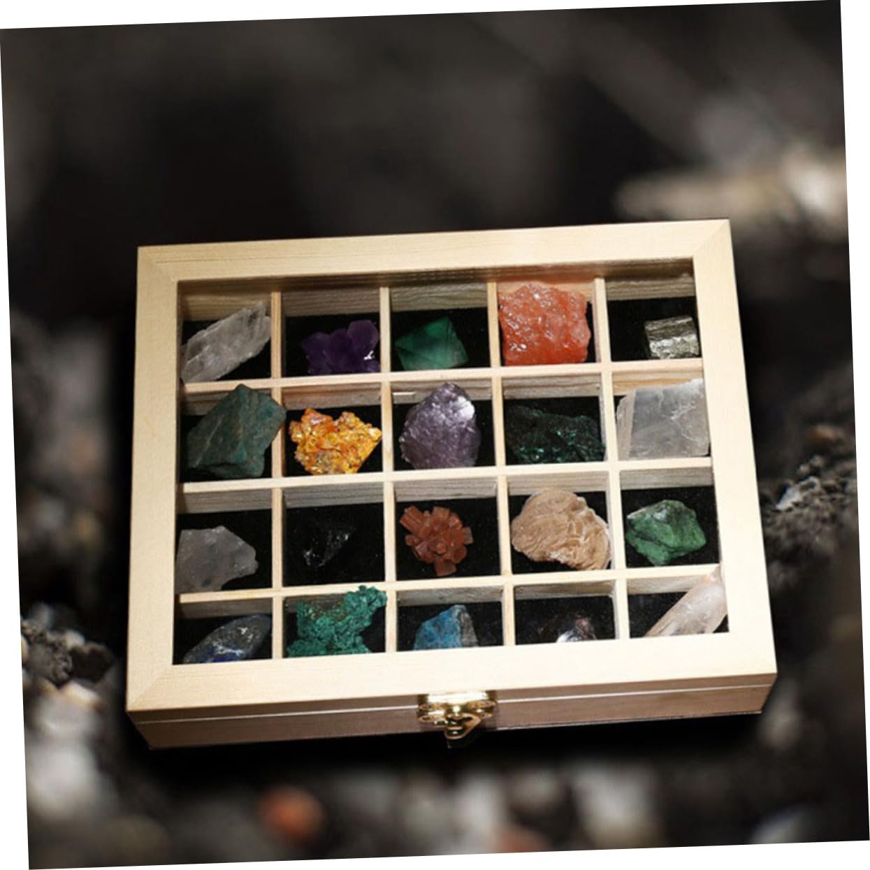 20stücke Teiliges Natürlicher Mineralstein-proben Mit Holzkiste Sammlung Für Geologie-enthusiasten Dekoration Für Aquarien Gärten Und Wohnräume Einzigartig Form