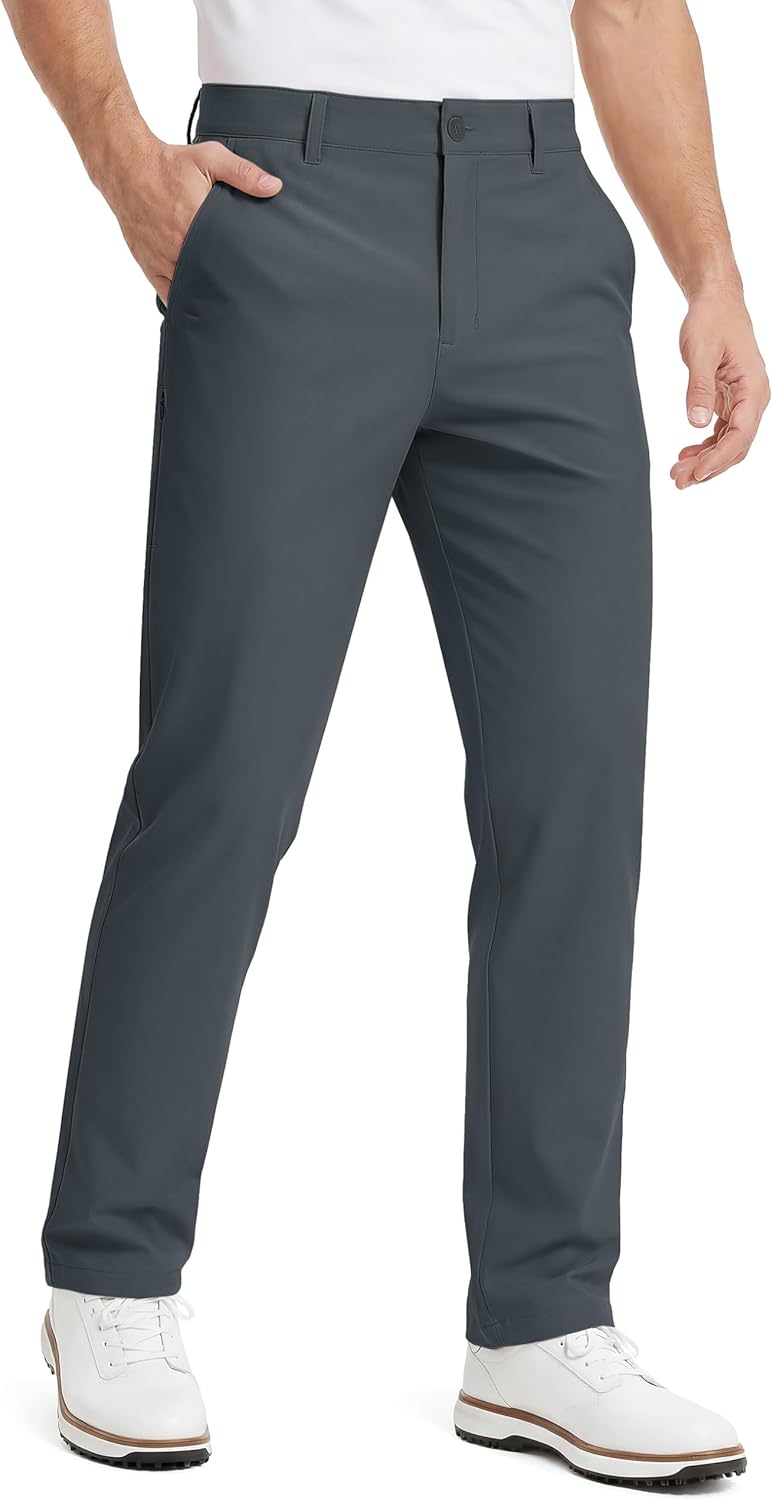 TACVASEN Golf Pants Men Stretch Classic Fit Mens Slacks Straight Leg Lightweight Pants with Zipper Pockets for Dress Work