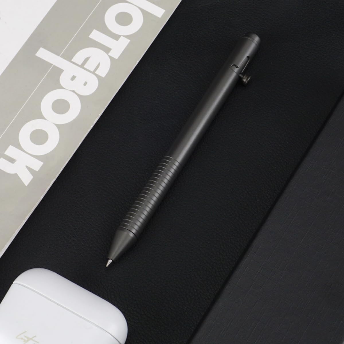 Generic Dark Grey Titanium Alloy Bolt Action Pen Retractable Gel Pen No Clip Office Pen Compatible with Pilot G2 Style Refill with 3 Extra Refills in Gift Box (LA018)