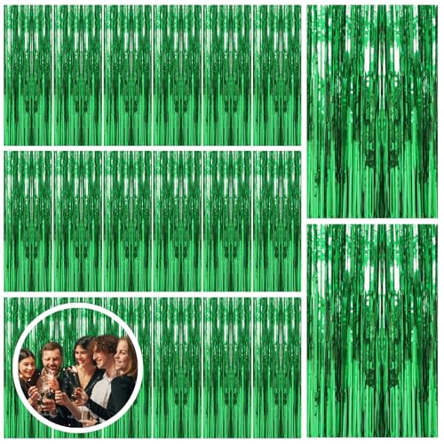 Image of 20 Pack Green Streamers Backdrop Jungle Party Decorations Foil Fringe Backdrop Curtains Photo Booth Backdrop for Birthday Dinosaur Animal St Patrick's Day Football Christmas Party Decorations