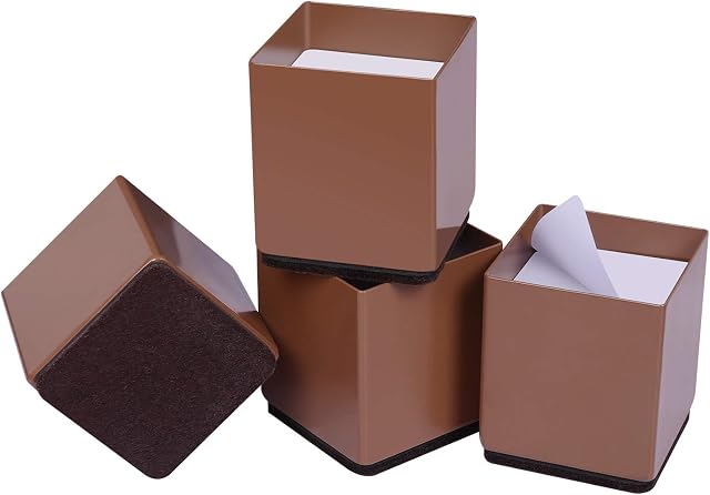 Ezprotekt 2" Lift Furniture Risers Carbon Steel Bed Risers,2.4" Self-Adhesive Heavy Duty Furniture Raisers Adds 2" Height to Beds Sofas Cabinets Supports 20,000 lbs, Square Brown