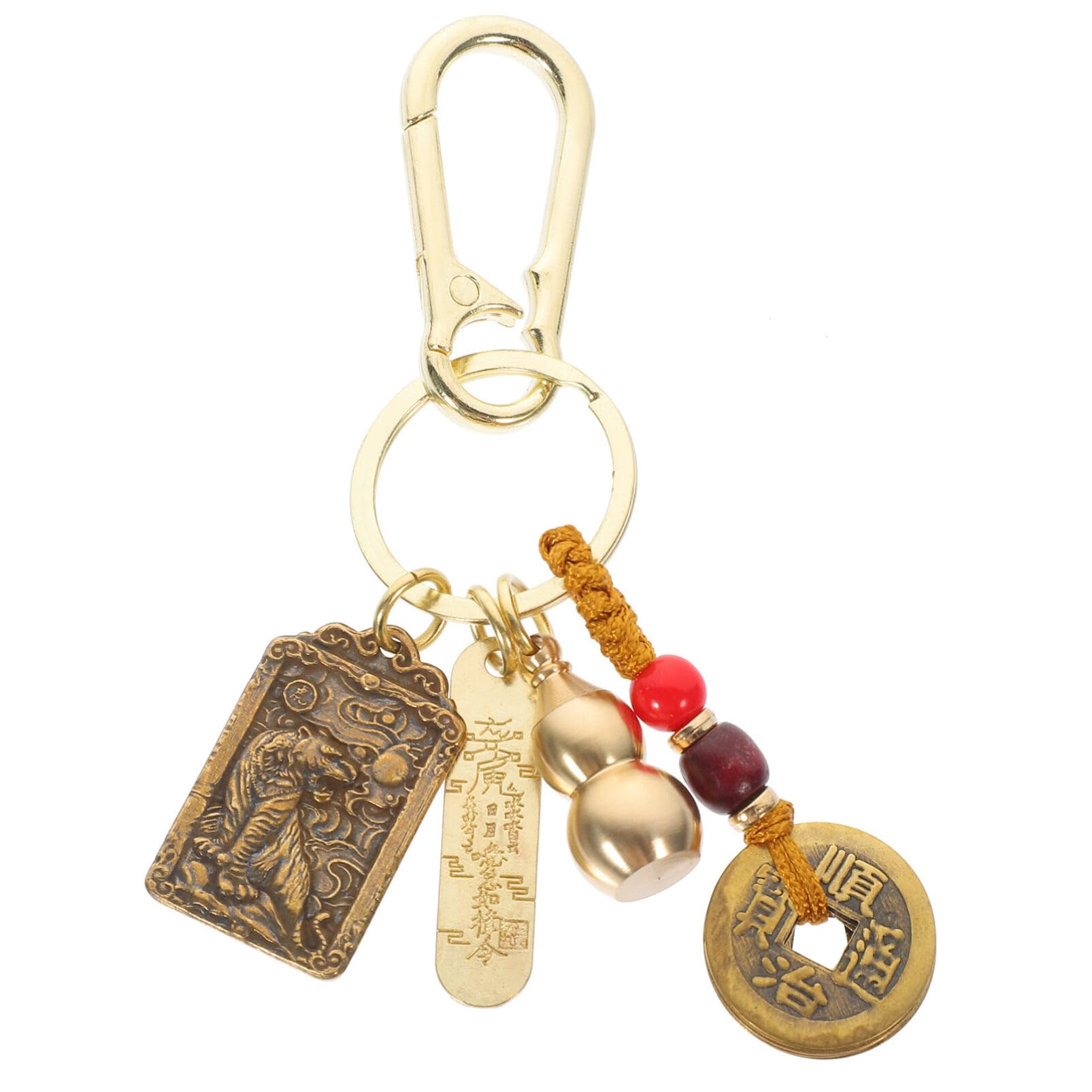 DEARMAMYChinese Feng Shui Keychain, Brass Wu Keychain, Amulet Good Luck Backpack Charms, with Feng Shui Coins for Wealth