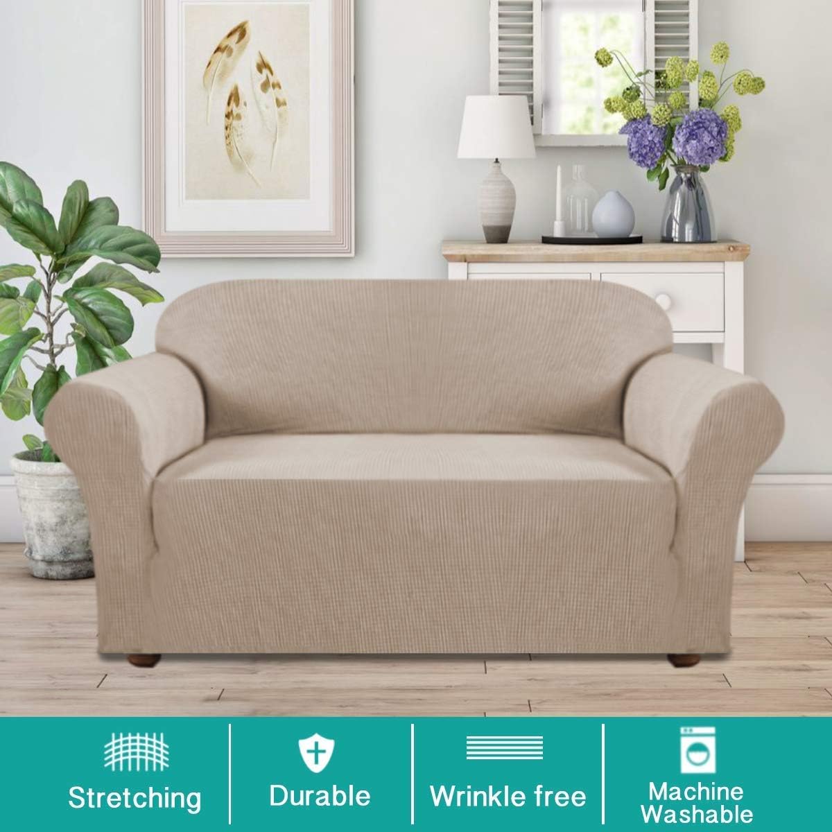 Turquoize Sofa Slipcover Bundle with Loveseat Cover Couch Covers 1 Piece Sofa Covers for 3 Cushion Couch Furniture Protector Khaki