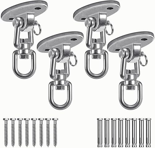 SELEWARE Ganchos de columpio de acero inoxidable para montaje en techo, ganchos giratorios gratuitos para columpio de yoga, columpio para interiores