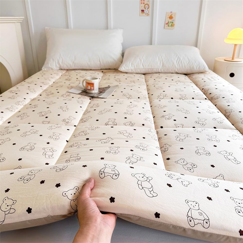 Colchón de futón japonés para dormir, acolchado, plegable, portátil, enrollable, para camping, cama de invitados para camping, viajes (beige, 120 x 200 cm)