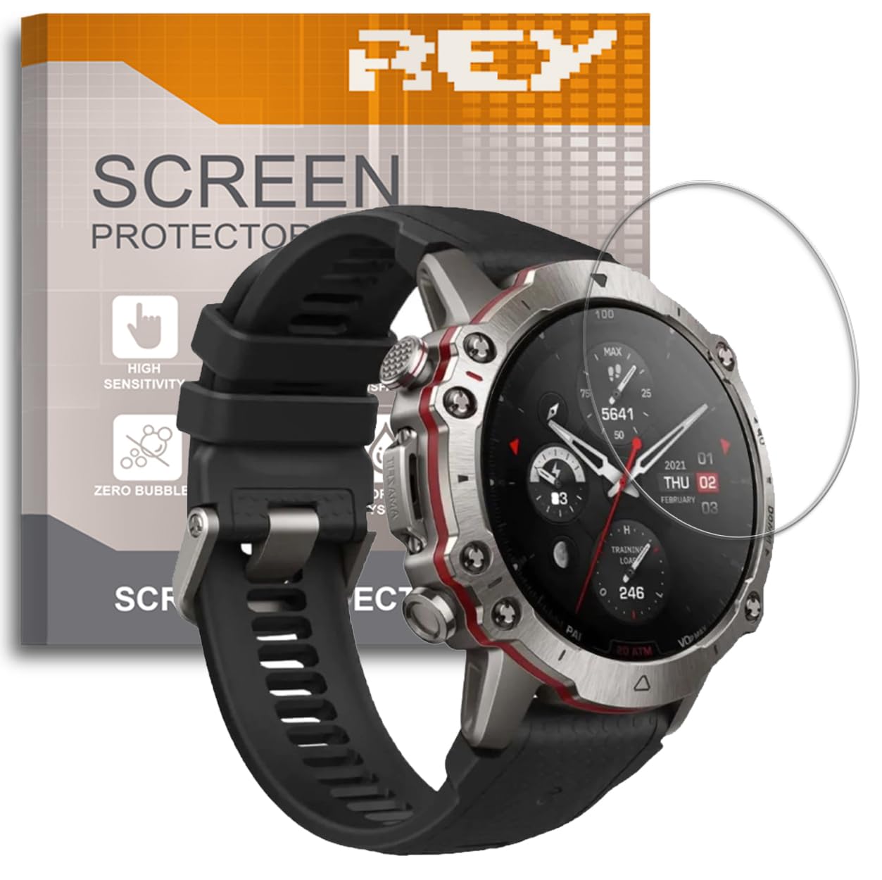 REY 3 x Screen Protector for AMAZFIT Falcon - T-Rex 3, Premium Tempered Glass