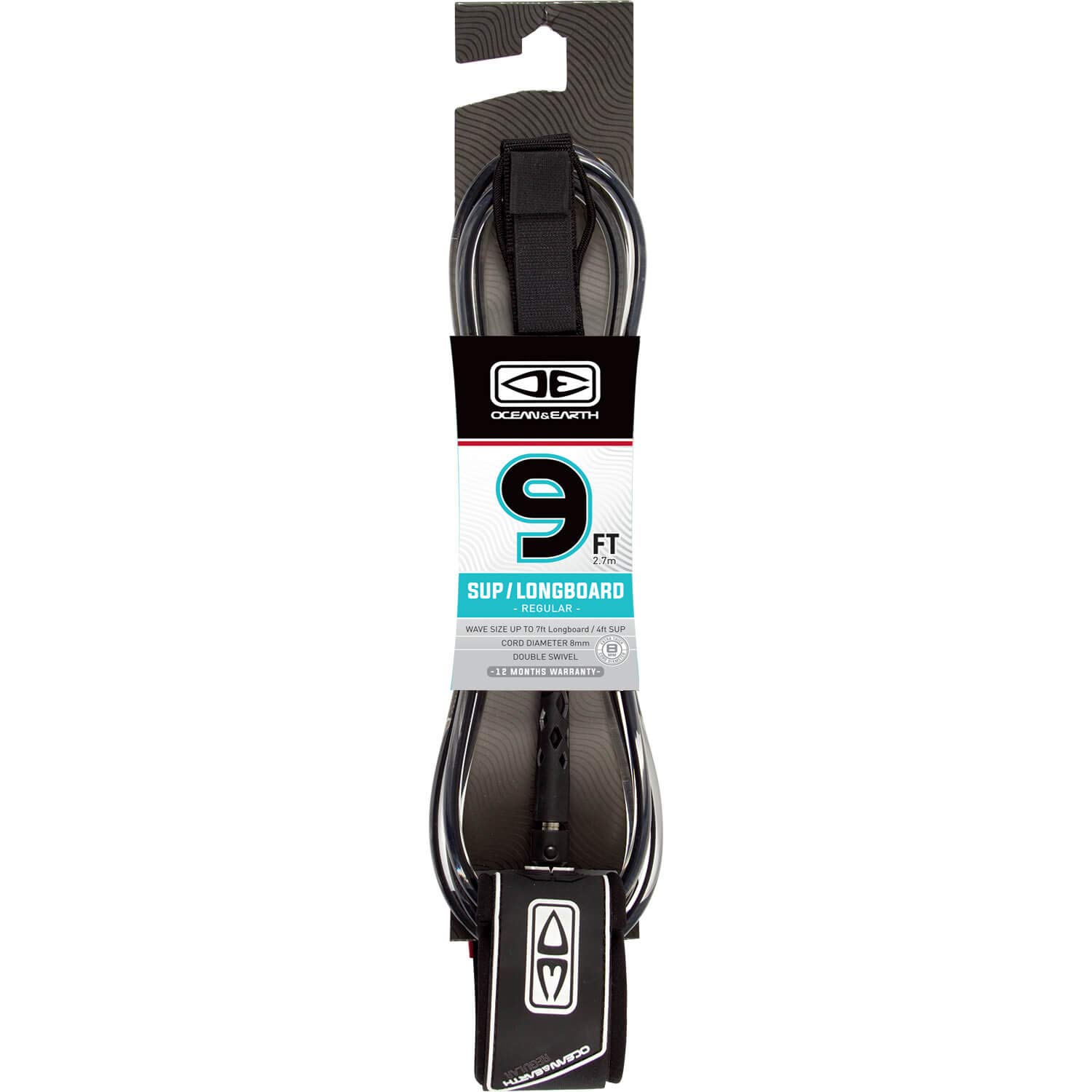 Ocean & Earth Regular Black Longboard/SUP Surfboard Leash - 9'