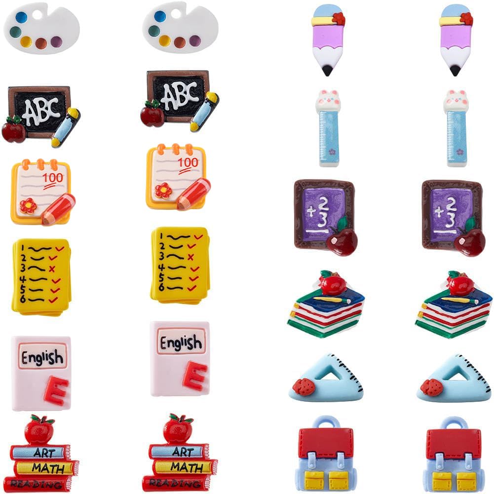 Dijes de resina escolares SUNNYCLUE de 48 piezas con pizarra y mochila para manualidades de profes