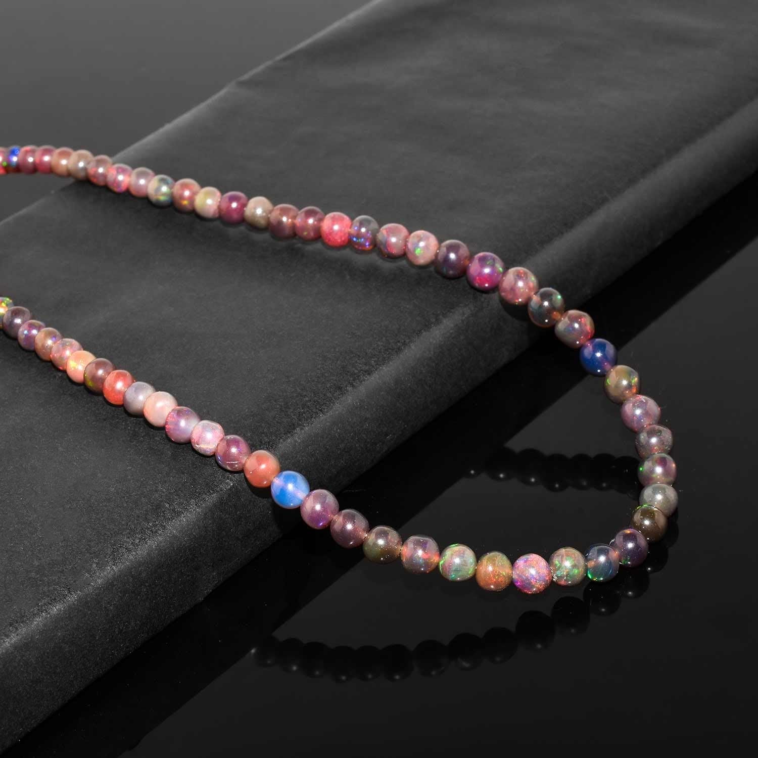 OdrillionGems 100% Genuine Ethiopian Opal Gemstones Choker Necklace, Black Opal Beads, 925 Sterling Silver, Healing Crystals, Handmade, Adjustable, Women Jewelry, Valentine Gifts, Size 18" - Image 6