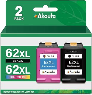 for HP 62 XL Ink Cartridges Black/Colour Combo Pack Replacement for HP62 HP62XL 62XL Compatible with OfficeJet 250 200 5740,Envy 5660 5540 7640 5640 7645 5549 Printer (1 Black,1 Tri-Color)