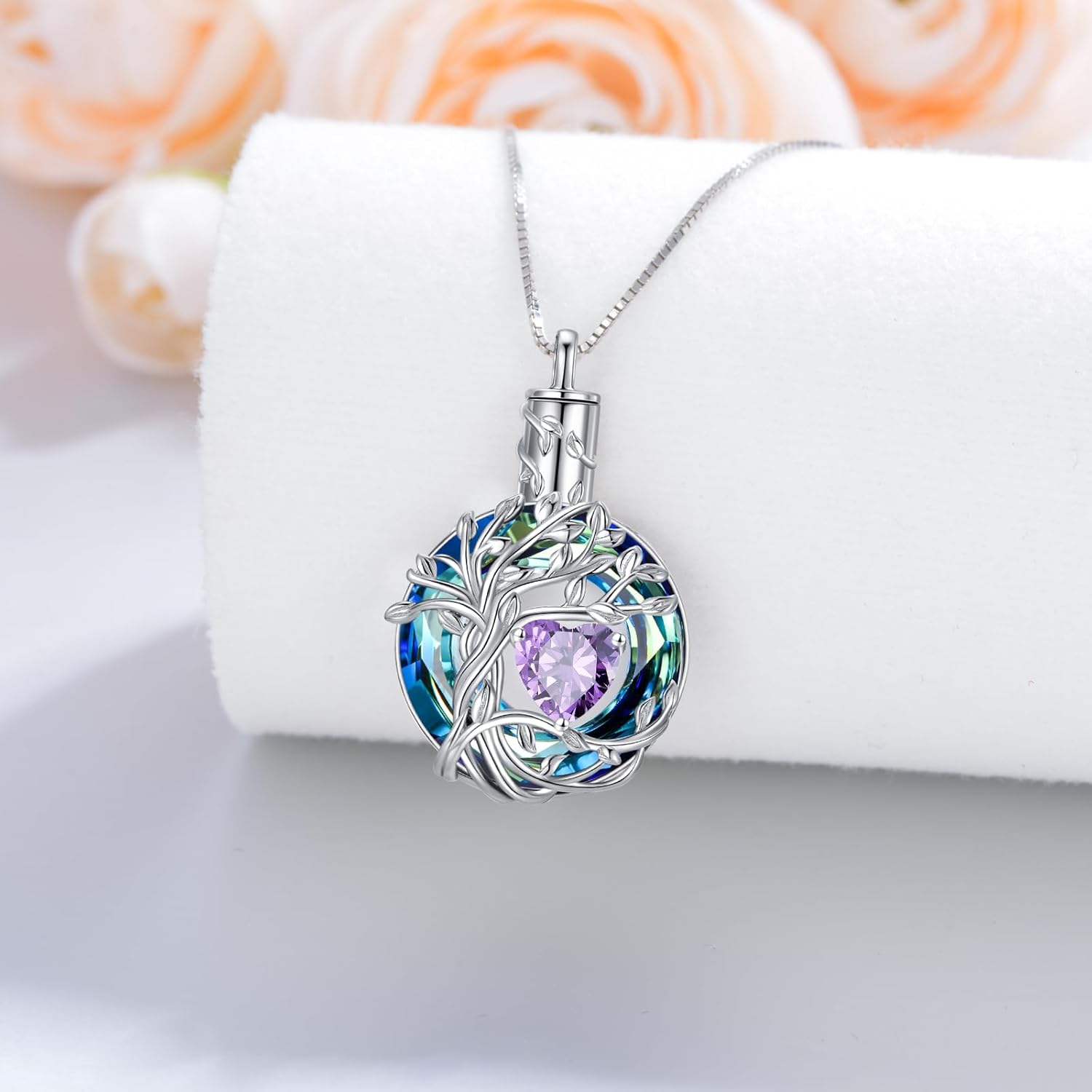 TOUPOP Tree of Life Urn Necklaces for Ashes Birthstone Cremation Jewelry 925 Sterling Silver Crystal Memorial Keepsake Funeral Jewelry for Women (with Funnel Filler) - Image 6