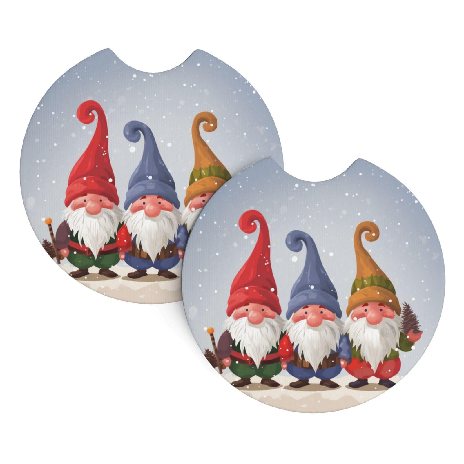 2PCS Car Coaster for Cup Holders Universal Auto Cup Mat Christmas Winter Gnomes Cup Coaster Pad 2.7" Waterproof Neoprene Non-Slip Cup Holder Coasters Car Interior Accessories for Women Men