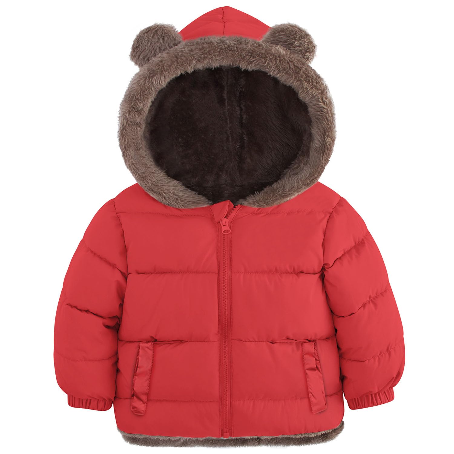 kids4ever Winterjas voor baby's, meisjes, warme winterjas, glanzend gewatteerde jas met berenoren, 6 maanden - 3 jaar, roze, 12-18 Maanden
