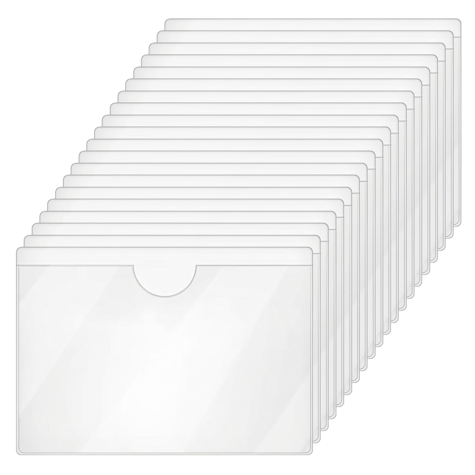 Sorcristy 20 Pack Clear Adhesive Index Card Pockets, Top Open Plastic Labels Holders Sleeves for Business Cards Library Cards Pockets Storage Bins 3.5 x 3 Inch