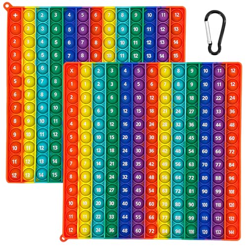 Pop it Tablas de Multiplicar para Niños,2 en 1 Juego Matemático de Doble Cara (12x12 & 12+12),Juguete Anti-Estrés con Burbujas Pompres 20x20 cm, Juguete Sensorial Educativo para Niños y Adultos