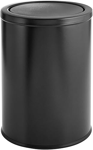 mDesign Cubo de basura pequeño redondo de metal de 4.8 galones cubierto para baño, dormitorio, cocina, sala de manualidades, oficina, lavandería,
