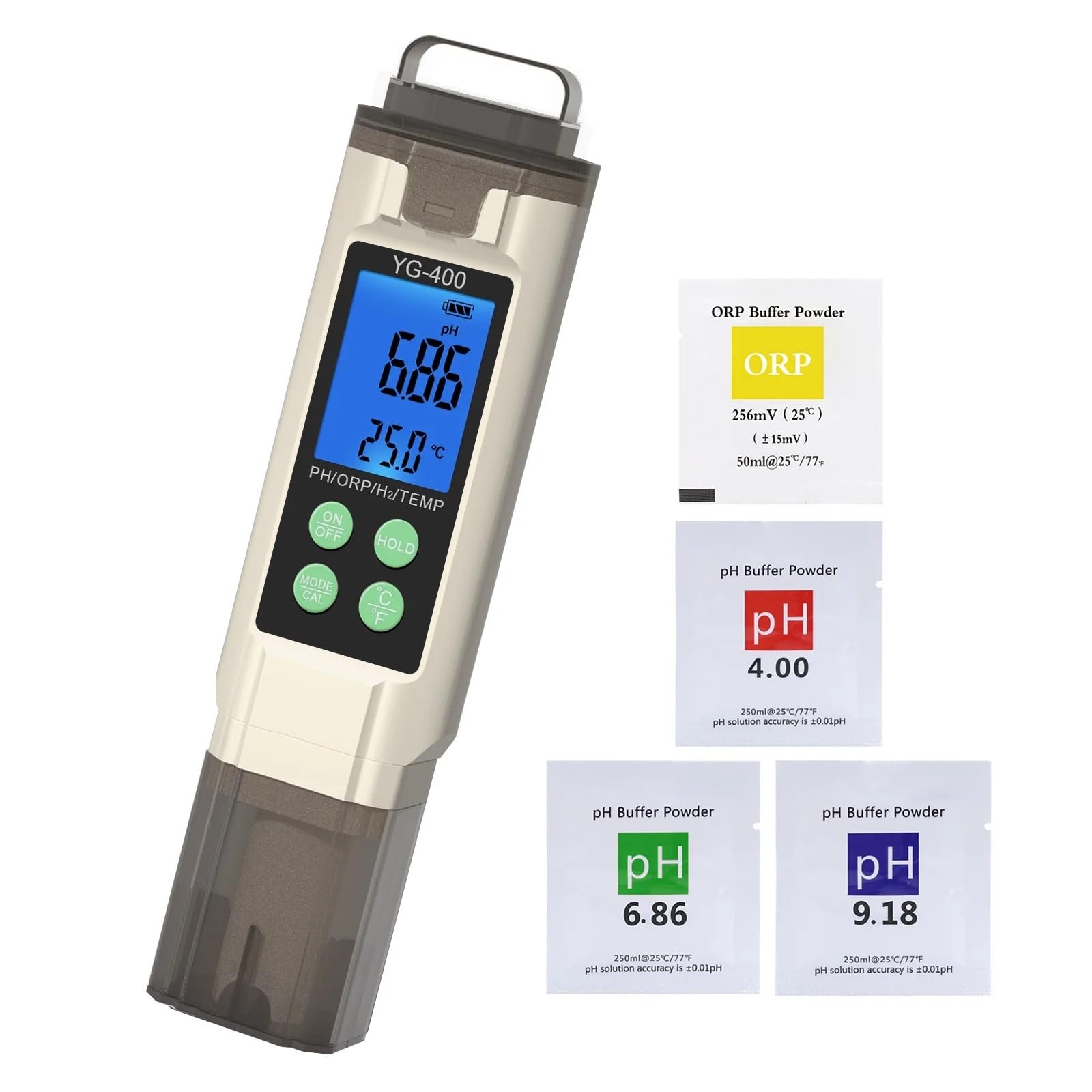 Digital pH Meter, 4 in 1 Digital PH ORP Temp H2 Meter Ppm Ppb Dissolved Hydrogen Water Tester for Aquarium Drinking Water Hydroponics Pool