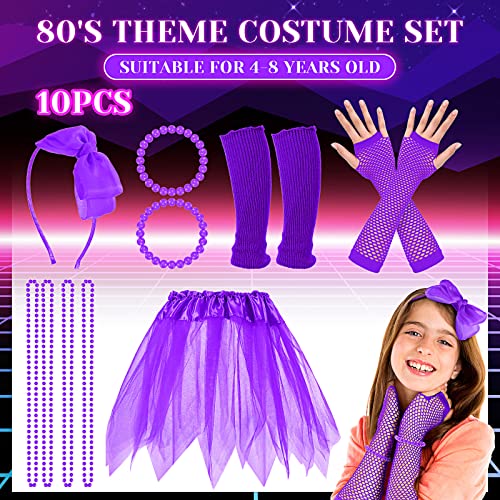 Boyiee 10 Pcs 80S Costume Accessories For Girls 80S Outfit Christmas Costume For Kids Cosplay 1980S Theme Retro Party (Purple) #TOP1