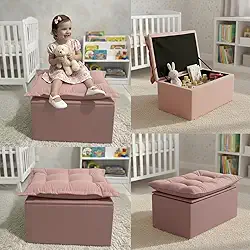 Puff Baú Opala Decorativo Organizador Quarto Infantil Bela Móveis (Rosê)
