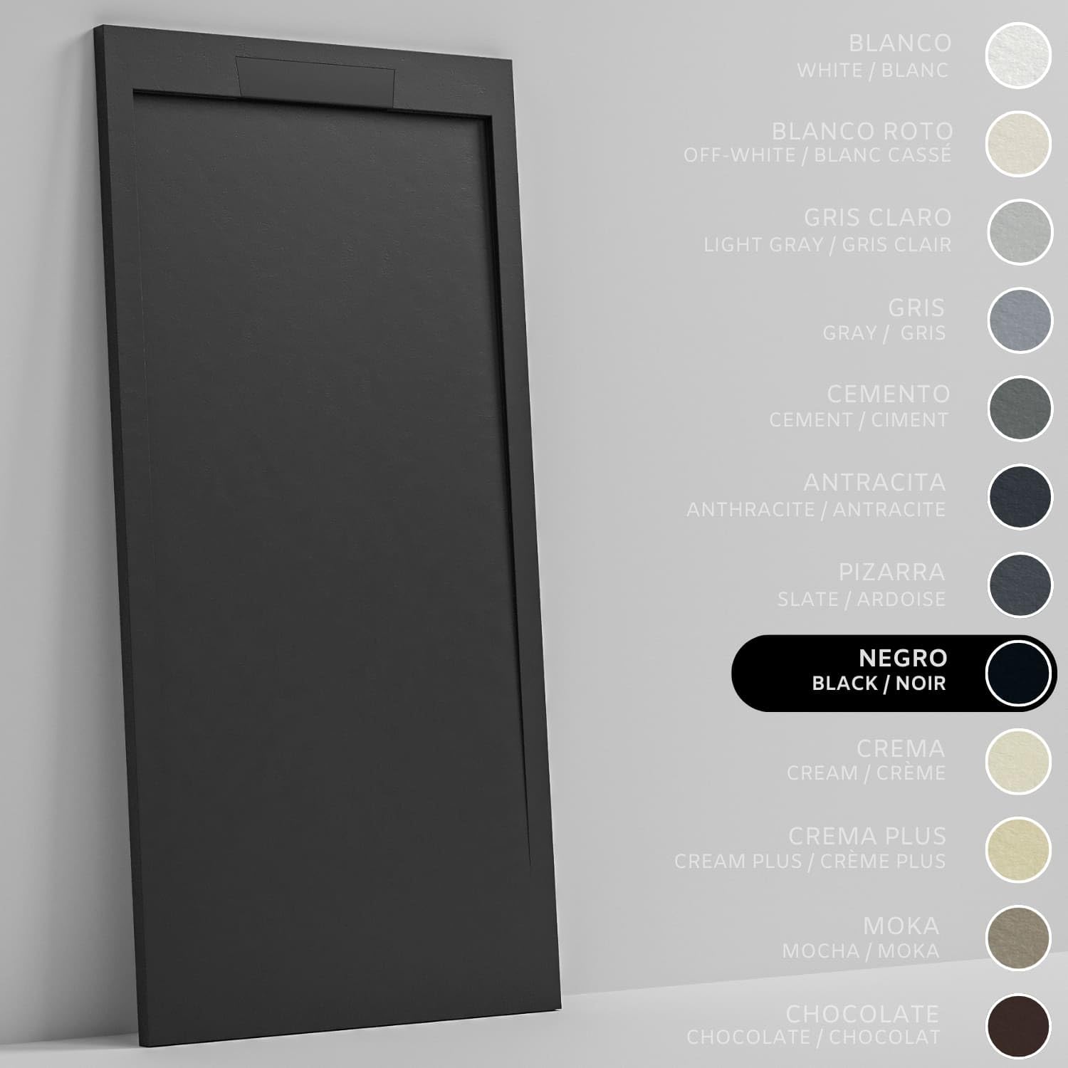 SOULBATH Receveur de Douche Ultra-Plat Antidérapant – Résine Gel Coat - Texture Lisse/Pierre – NOIR - 180x90 - Grille intégré même couleur - Bonde de vidange incluse.