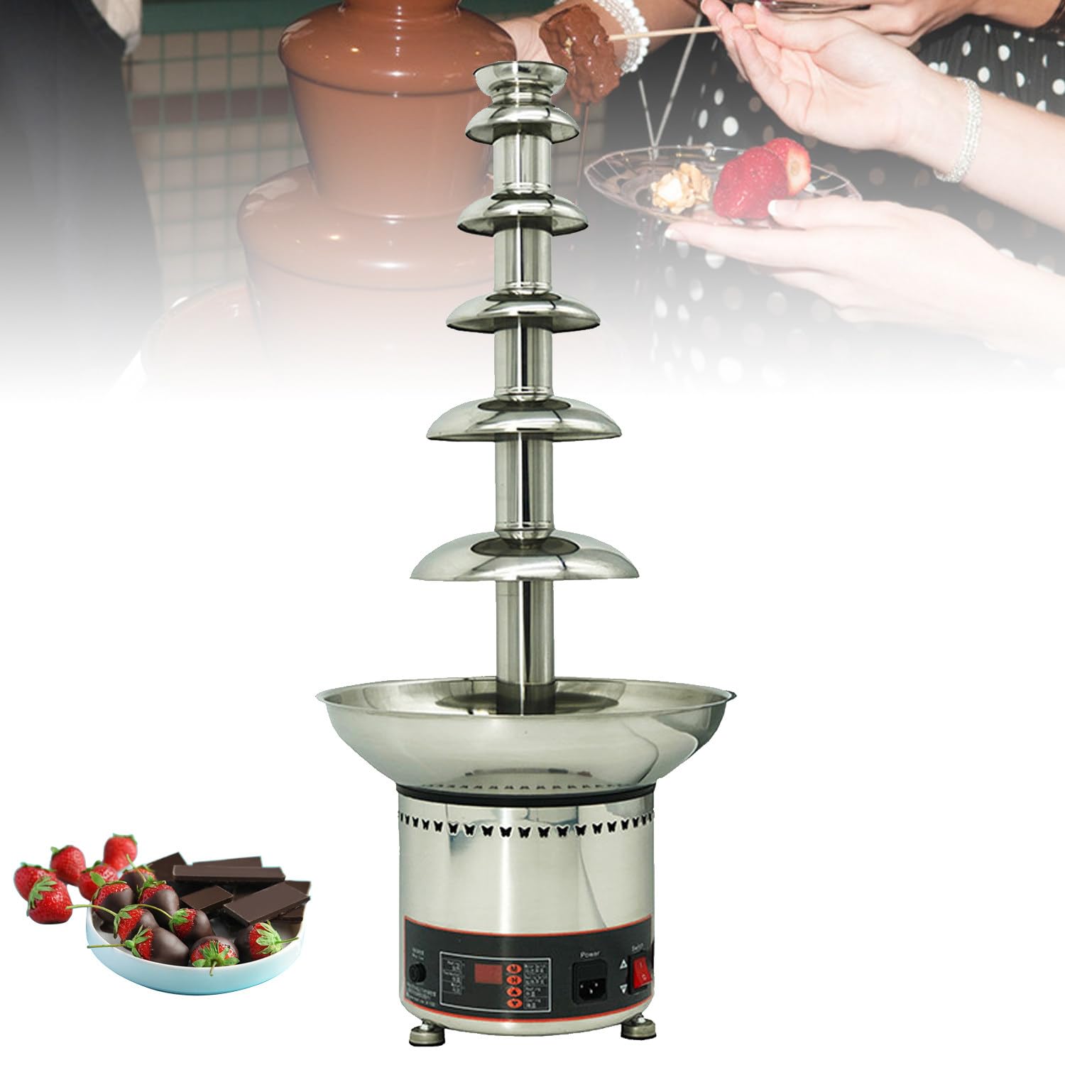 ASerZenith Commercial Chocolate Fondue Fountain Machine, Stainless Steel Melting Heating Equipment For Parties, Weddings, And Gatherings,6Tier