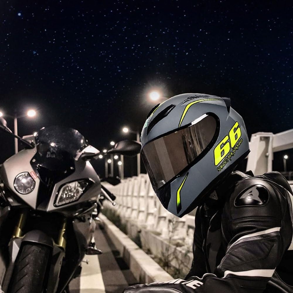 Casco Integral de Motocicleta con Visera Solar Negra para Adultos, Casco de Moto de Carreras de Calle con Guantes y máscara, homologado por Dot/ECE. D,XL=61-62cm