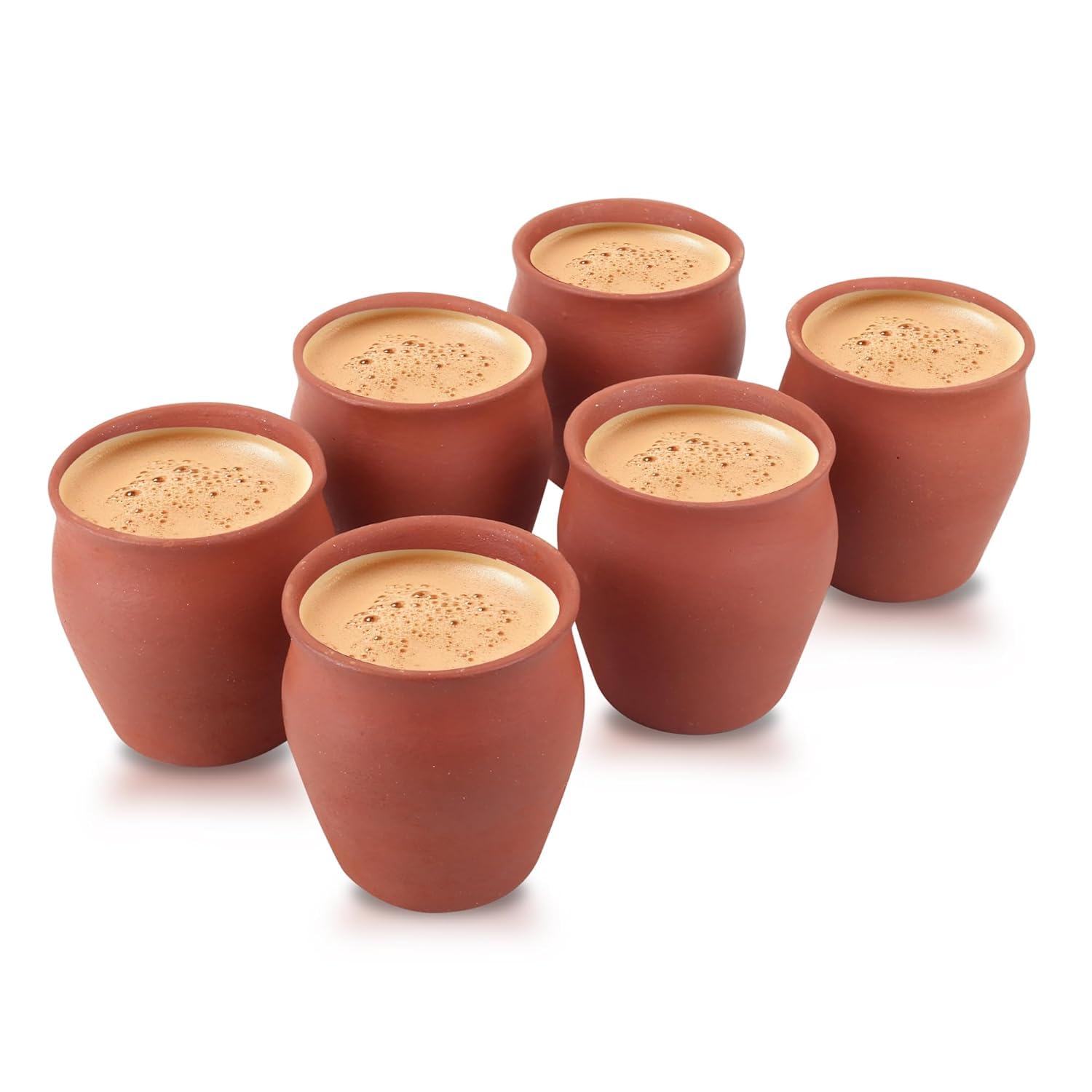 Eco-Friendly Kullad Tea Cups | Set of 6 Handmade Clay Mugs | Handcrafted Clay Cups for Serving Chai, Coffee & Milk | Traditional Indian Tea Cup | Kulhad Tea Cup (Medium, Pot Shape)