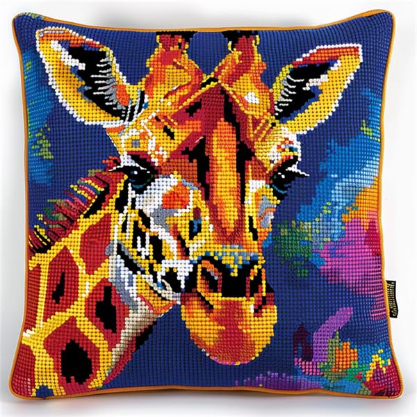 kitphoenix DIY Latch Hook Kits Latch Hook Kit Giraffe Needlework Pillow Cover 43cmX43cm DIY Hooks Knitted Embroidered Carpet Pillow Embroidery Latch Hook Carpet Kit