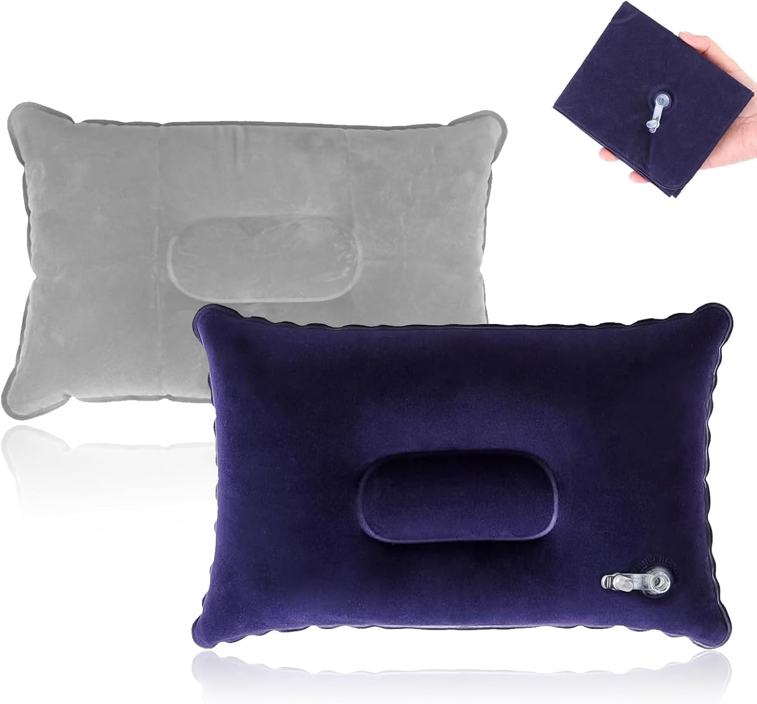 MEETTIKEY Inflatable Pillow, Ultralight Compressible Waterproof Soft Portable Cushion, Compact Blow Up Pillow for Camping, Hiking, Beach, Fishing & Office, 34 x 22 cm (Dark Blue+Grey)