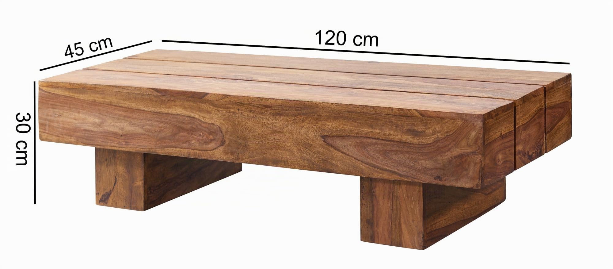 FineBuy Couchtisch 120x45x30 cm Sheesham Massivholz Braun, Block-Design