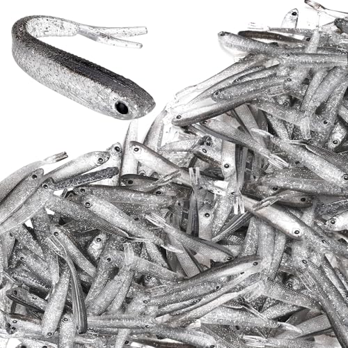 100 Pcs Plastic Soft Fishing Lure Fishing Baits Paddle Tail Lifelike Swim Baits Tackle Soft Plastic ...
