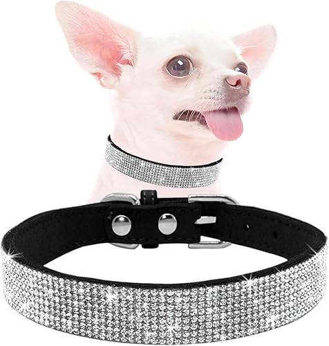 Collar para perros pequeños con diamantes de imitación, collar con lazo para cachorros con lazo de cristal y purpurina ajustable para perros XXS,