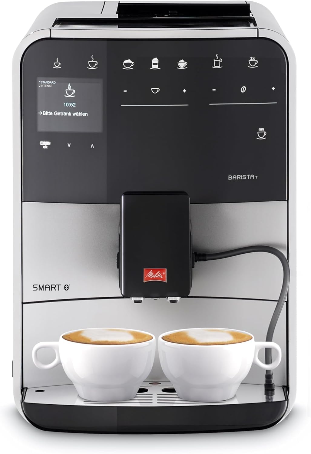 Melitta, Barista T Smart F831-101, Cafetera Superautomática con Molinillo Silencioso, App Connect, Pantalla Táctil, 18 Recetas, 15 Bares, 1450 W, 1,8 litros, Acero inoxidable, Plata/Negro
