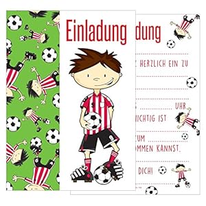 Edition Seidel Set van 12 uitnodigingskaarten uitnodigingen kinderverjaardag verjaardag party jongens met voetbal…