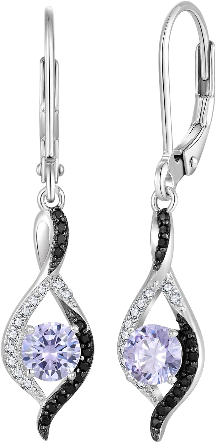 JO WISDOM Women Infinity Two Tone Earrings,925 Sterling Silver Dangle Birthstone Gemstone Earrings,Leverback Jewelry for Women