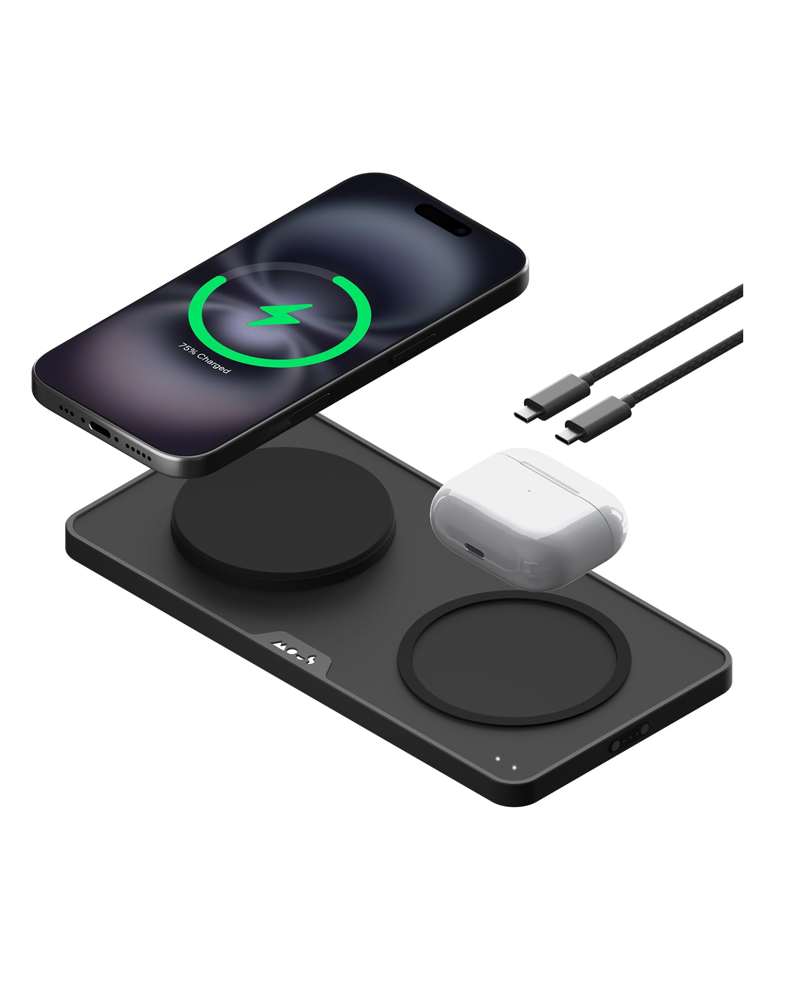 Mous - Dual Charging Station with Qi2 up to 15W Fast Charge - MagSafe Charger Compatible with iPhone 17/16/15/14/13/12, Pixel 10 Series and Airpods -