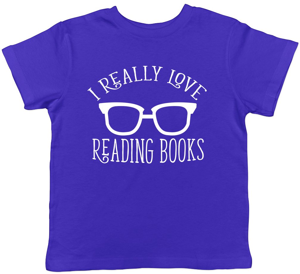 Shopagift I Really Love Reading Books Childrens Kids Short Sleeve T-Shirt Blue