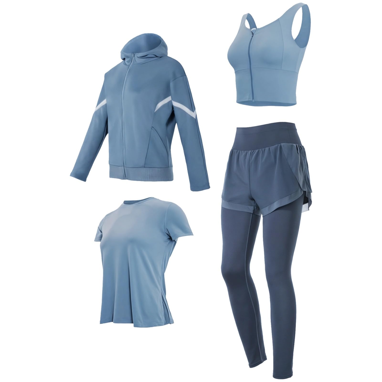 Pilates Activewear Set 4-Piece Workout Outfit For Women Includes Jacket Bra Shorts And Pants Black Xxl Fits 5