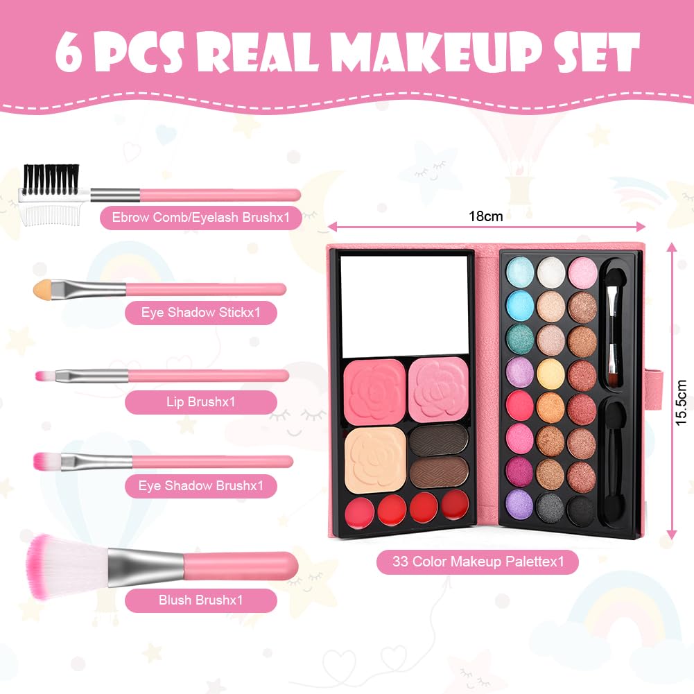 Aomig 6Pcs Kids Makeup Sets for Girls Pink Makeup Palette Sets Toys for Girls Non-Toxic Kids Cosmetics Set - Image 2