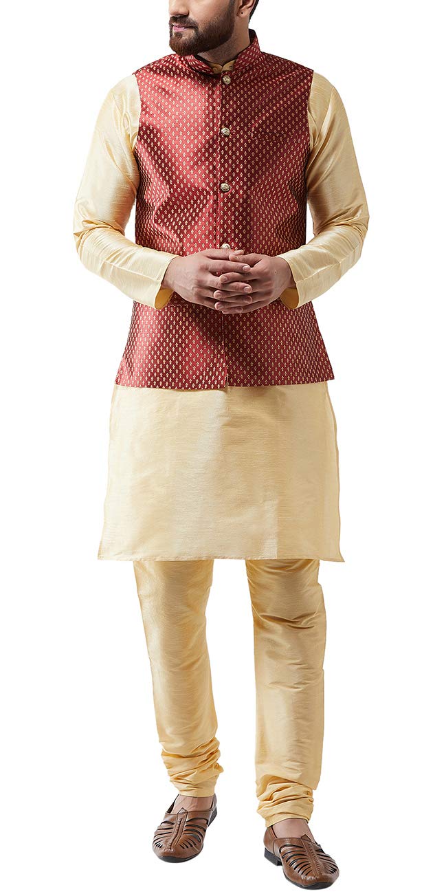(Since 1958 Men's Silk Blend Kurta Pyjama & Nehrujacket Combo-image-21