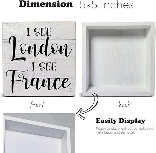 Miniatura 2 de Letrero de madera con texto en inglés I See London I See France para decoración de escritorio baño caja de madera para decoración de mesa de baño