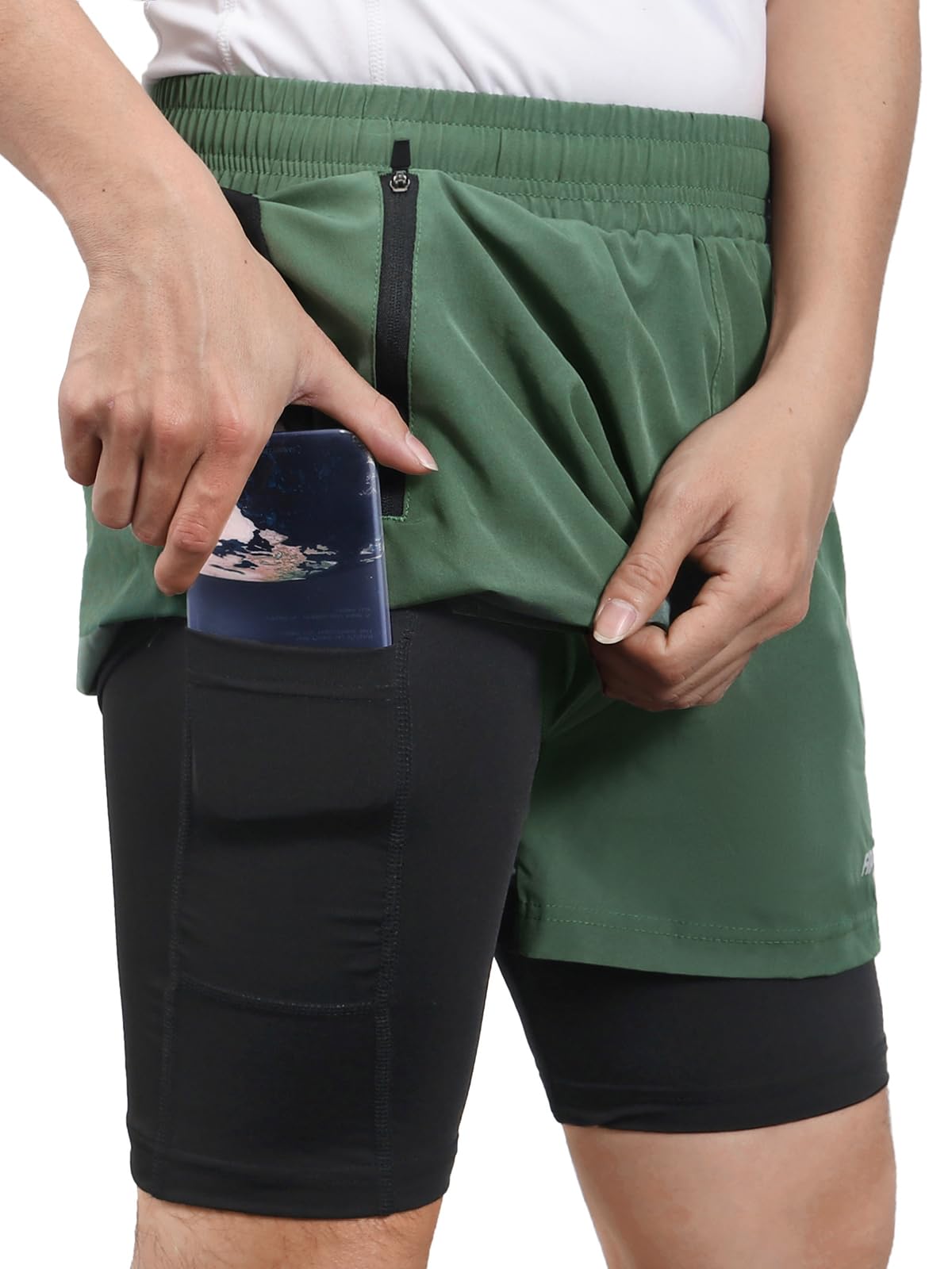 Pantaloncini Uomo 2 In 1 ARSUXEO - Con Fodera In Rete, Tasche Con Cerniera, Per Corsa E Palestra - Foto 2