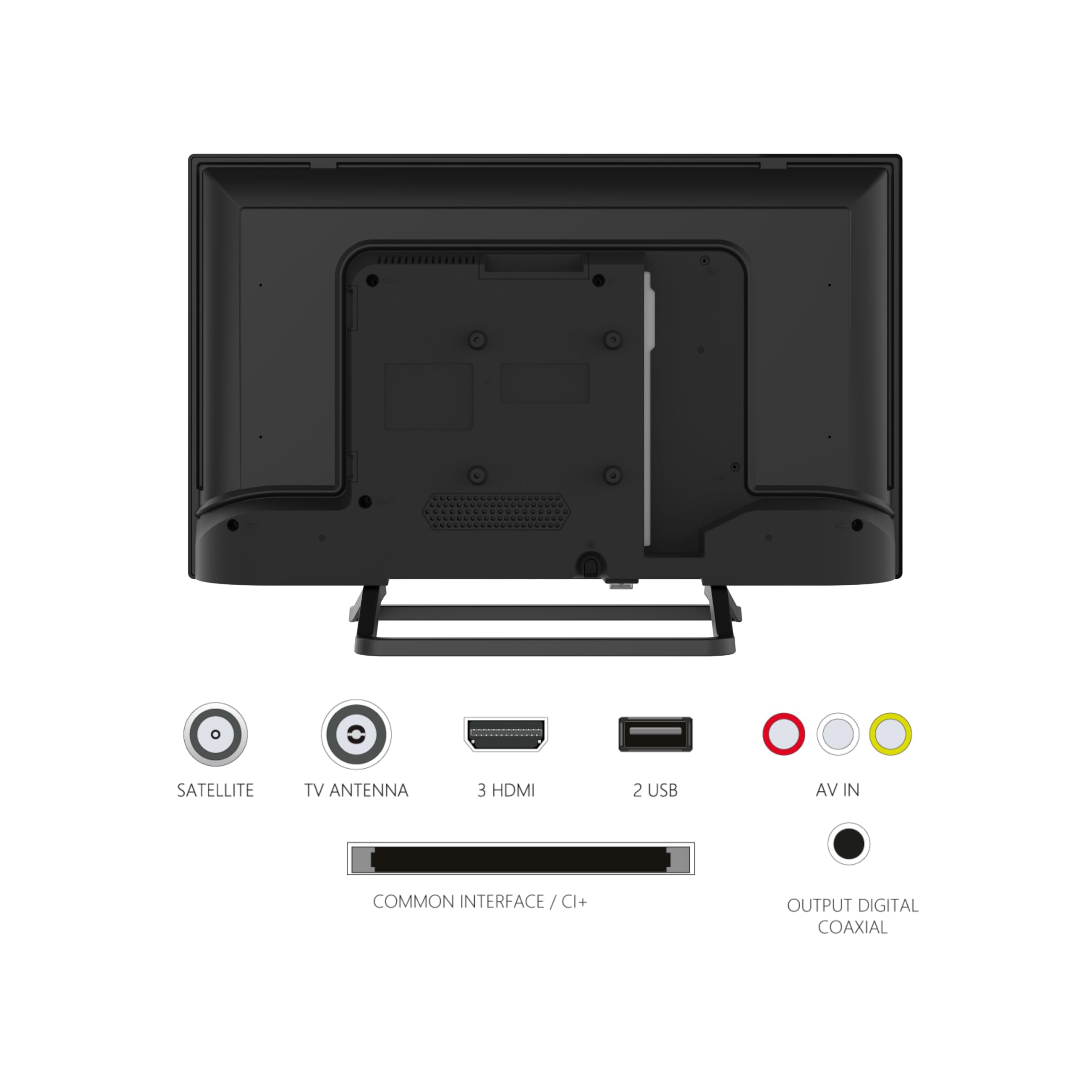 DIGIQUEST TV LED 24” DHLR, HD Ready | Certificato Tivùsat | Doppio tuner | Mediaplayer, Funzione CEC, base centrale | Ideale per Camper e Barche [classe di efficienza energetica E]