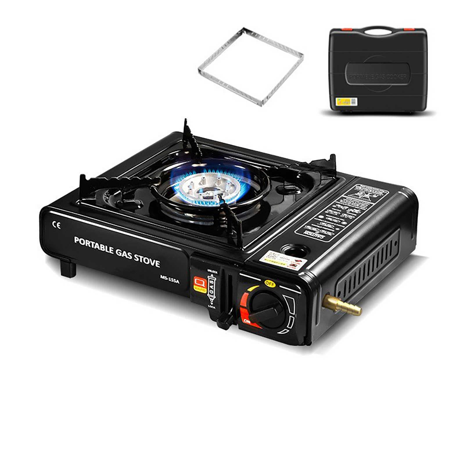 Estufa de acampada, cocina de gas portátil compacta, estufa de gas de un solo quemador, con funda de transporte, para el hogar, restaurante, interiores y exteriores