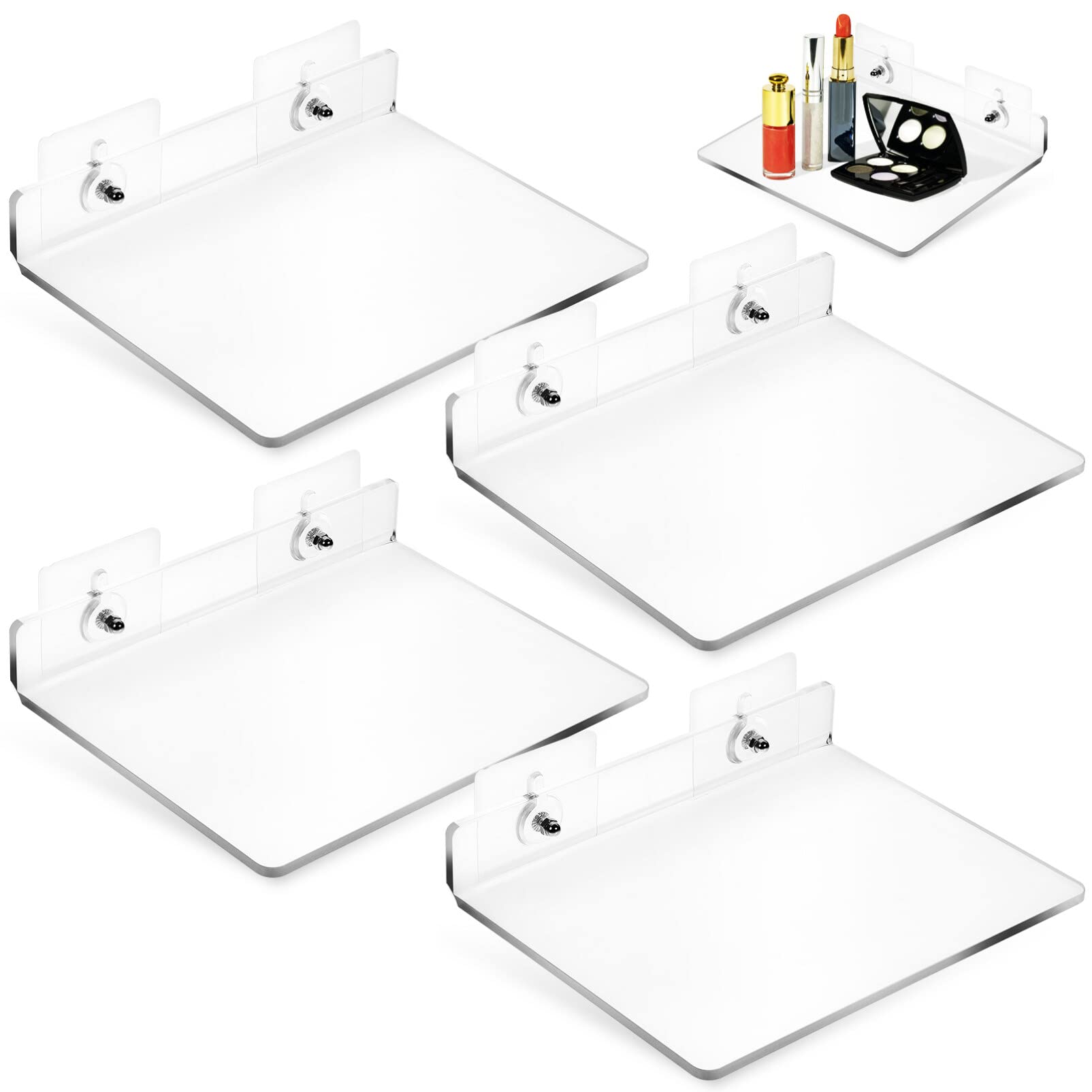 Cabilock 4Pcs Acrylic Floating Shelves Decorative Wall Storage Stand Small Display Shelf for Security Cameras Baby Monitors Speaker Makeup Picture Plants