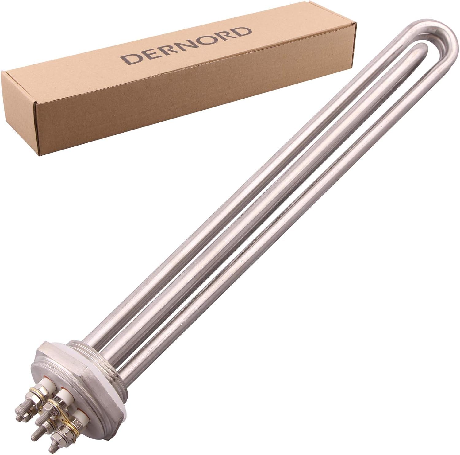 DERNORD 220 V, 9000 W, elemento riscaldante da 1 a 1/2 pollici, tipo U di riscaldamento, filettatura BSP, flangia in acciaio inox con copertura nera