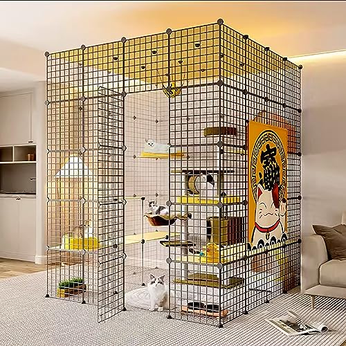 大型キャットケージ 屋内 猫小屋 猫 猫 囲い ペットケージ 取り外し可能な金属製猫ケージ、折り畳み式、持ち運びが簡単、金属ワイヤー犬小屋クレート、1-3匹の猫に最適な大きな運動場所 (サイズ:147*