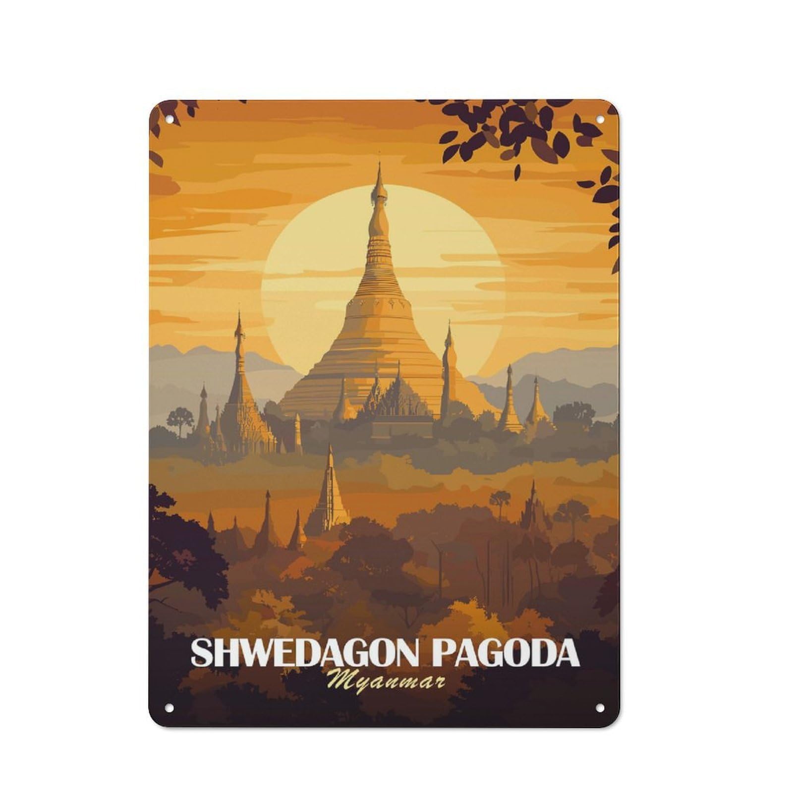 Junmoney Style-3 For Living Room Or Hallway, Shwedagon Pagoda, Myanmar Vintage Metal Sign 40X30cm, For Metal Sign Collectors, For Garage And Workshop Walls