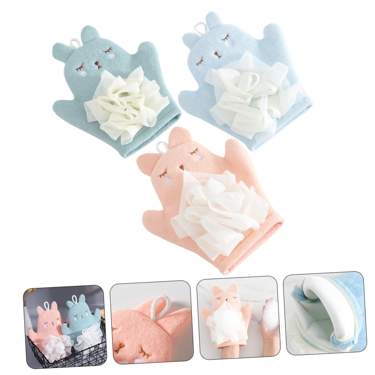 SHERCHPRY 3 Piezas Guante de Baño Exfoliante Profundo para Limpieza Corporal Forma de Conejo Agradable Baño para Uso