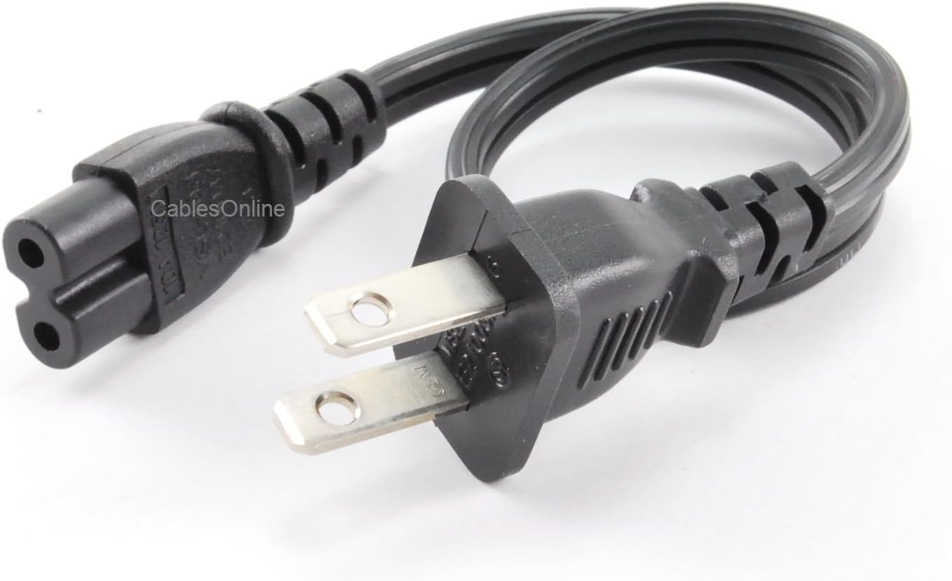 🔥 CablesOnline, 2-Pack 1ft 2-Prong Figure-8 Replacement Non-Polarized Computer Power Cord Cable, PC-10701-2